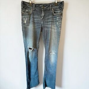Silver Jeans Women's Straight Leg Jeans - Distressed Blue